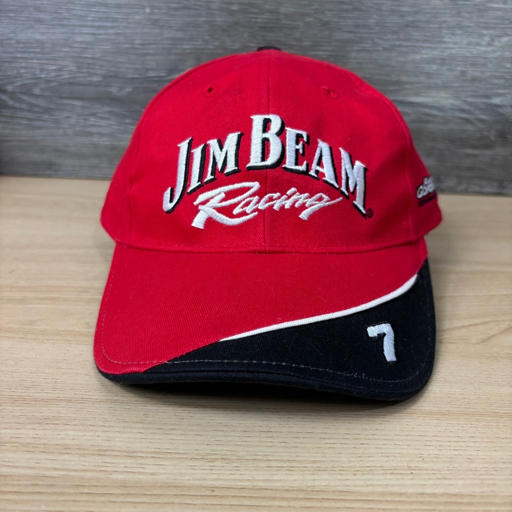 Vintage Jim Beam Hat Cap Strap Back Red Black Racing Robby Gordon‎ Adjustable
